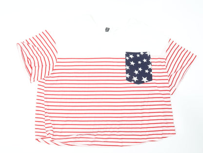 SheIn Womens Red Striped Cotton Basic T-Shirt Size 3XL Round Neck