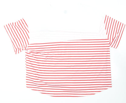 SheIn Womens Red Striped Cotton Basic T-Shirt Size 3XL Round Neck