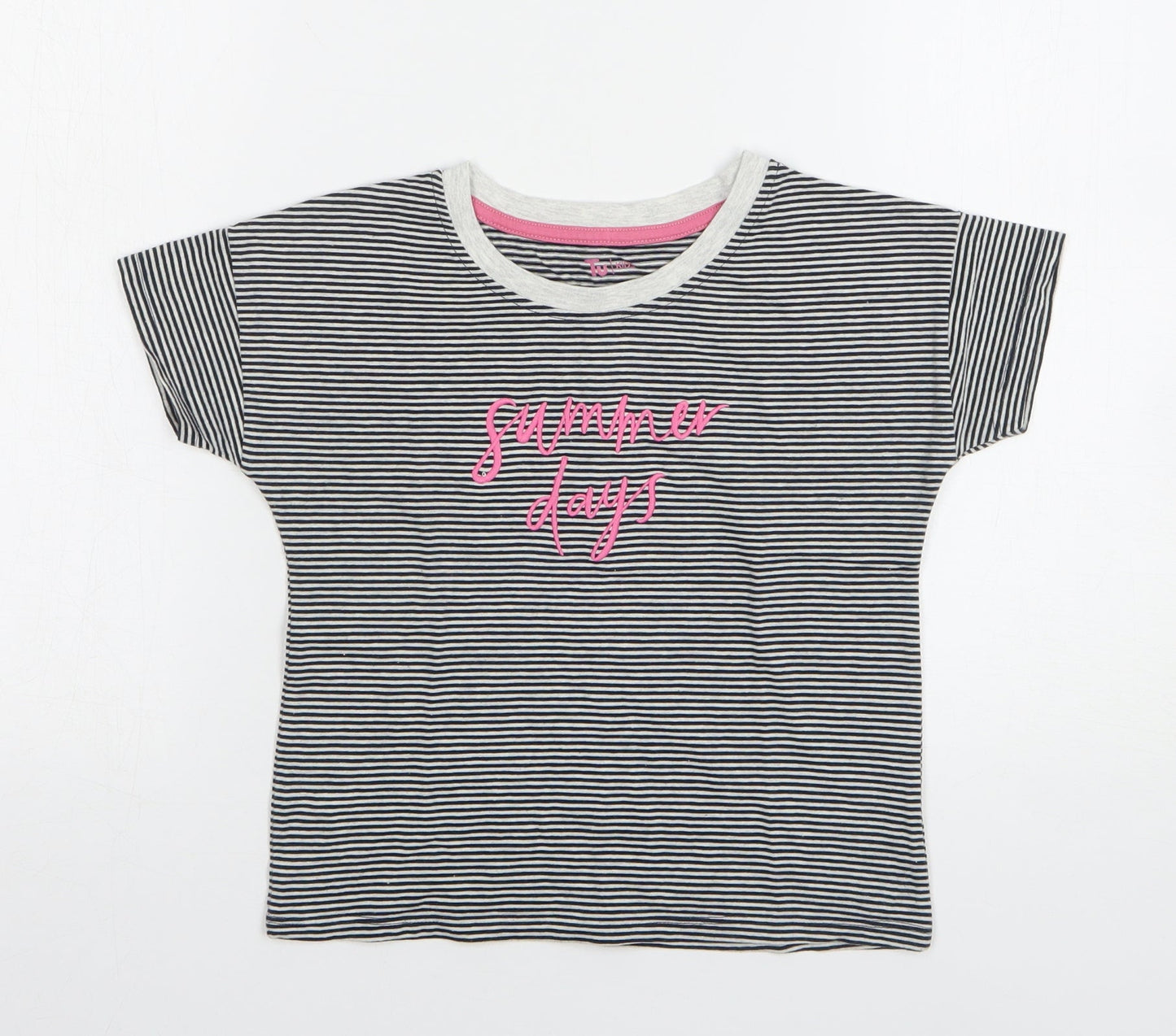 TU Girls Black Striped Cotton Basic T-Shirt Size 9 Years Round Neck