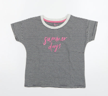 TU Girls Black Striped Cotton Basic T-Shirt Size 9 Years Round Neck