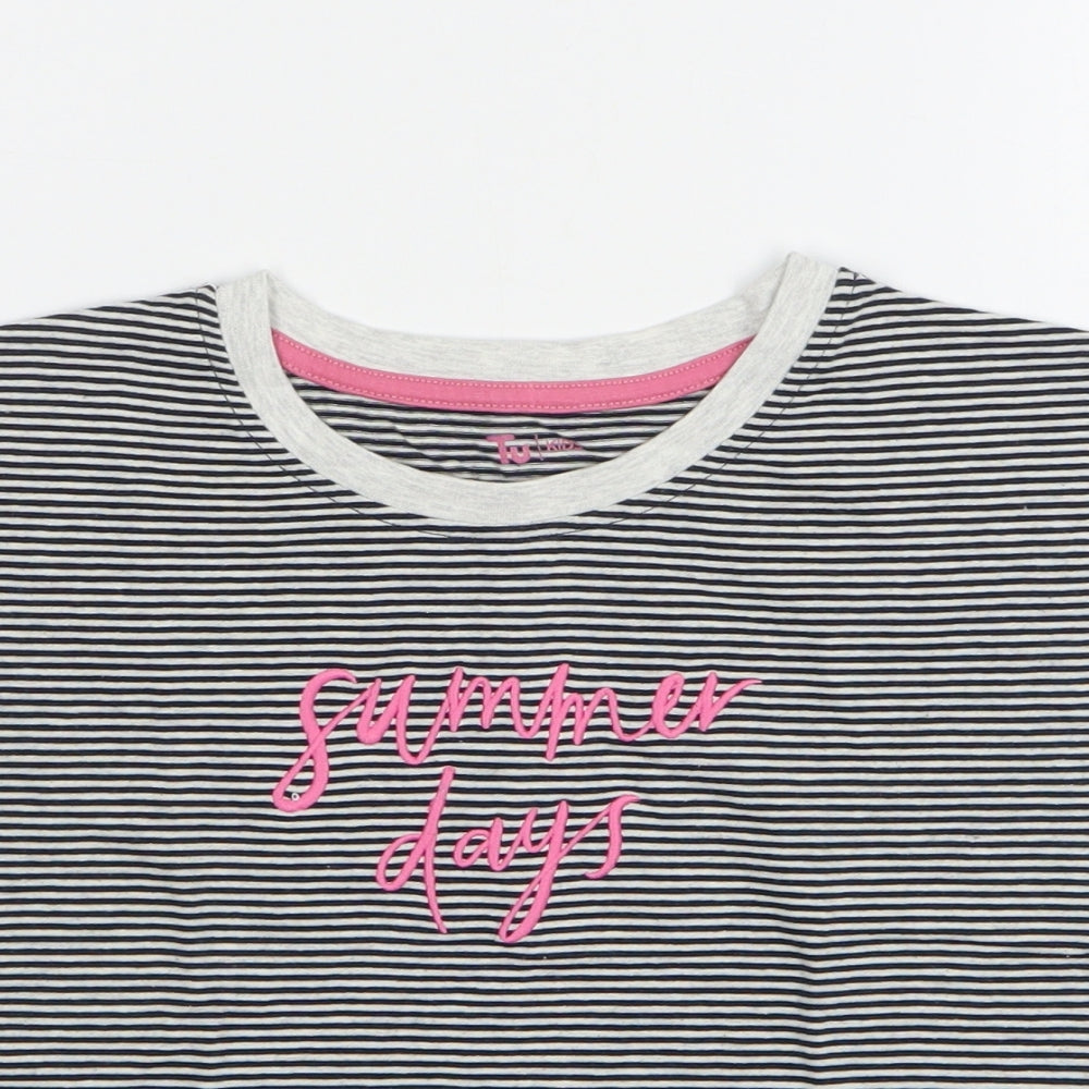 TU Girls Black Striped Cotton Basic T-Shirt Size 9 Years Round Neck