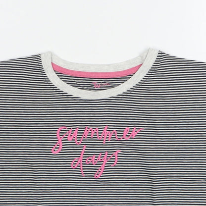 TU Girls Black Striped Cotton Basic T-Shirt Size 9 Years Round Neck