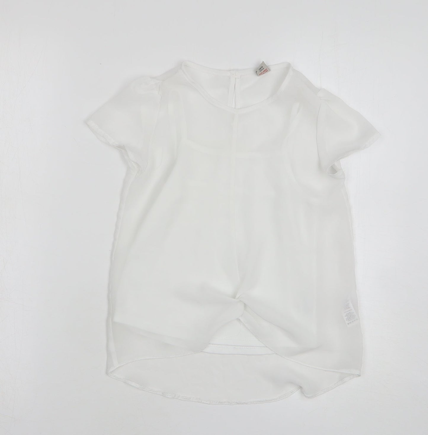 TU Girls White Polyester Basic Blouse Size 7 Years Round Neck