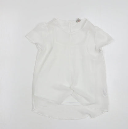 TU Girls White Polyester Basic Blouse Size 7 Years Round Neck