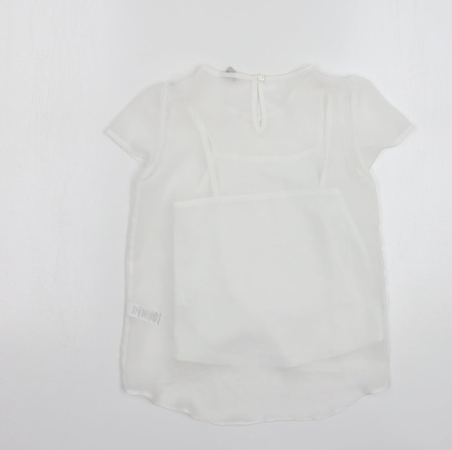 TU Girls White Polyester Basic Blouse Size 7 Years Round Neck