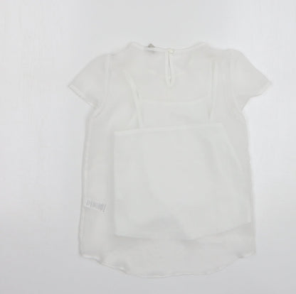 TU Girls White Polyester Basic Blouse Size 7 Years Round Neck