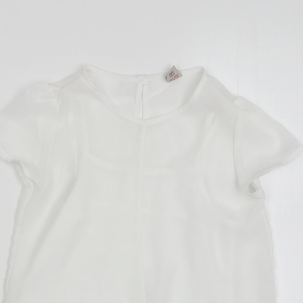TU Girls White Polyester Basic Blouse Size 7 Years Round Neck