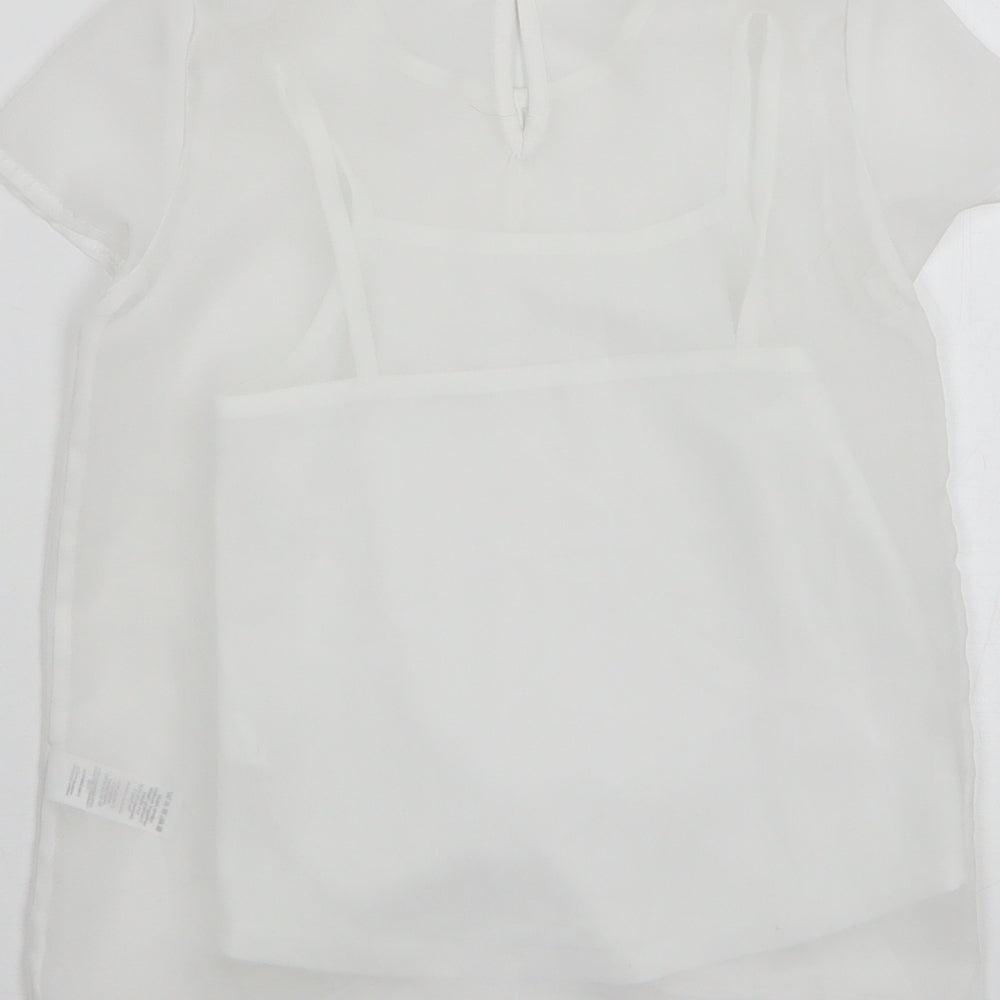 TU Girls White Polyester Basic Blouse Size 7 Years Round Neck