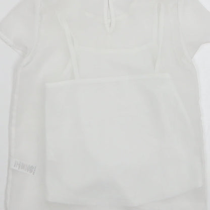 TU Girls White Polyester Basic Blouse Size 7 Years Round Neck