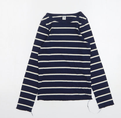 TU Girls Blue Striped Cotton Basic T-Shirt Size 10 Years Round Neck