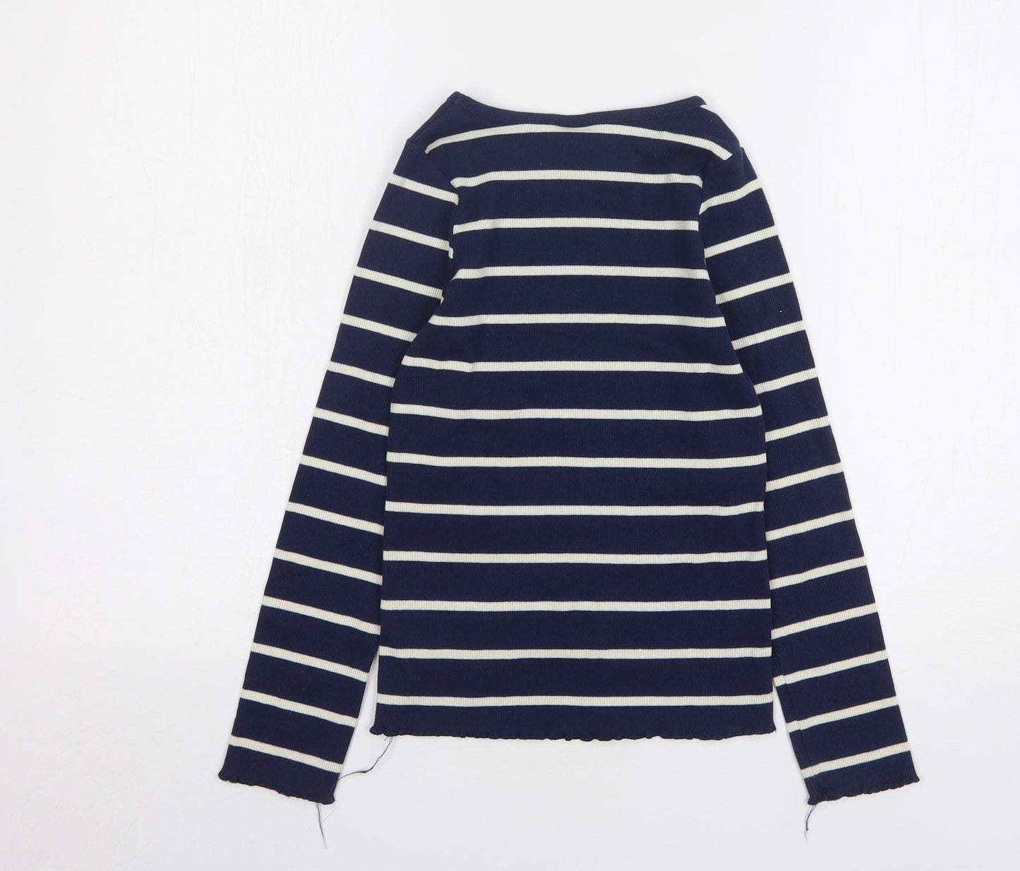 TU Girls Blue Striped Cotton Basic T-Shirt Size 10 Years Round Neck