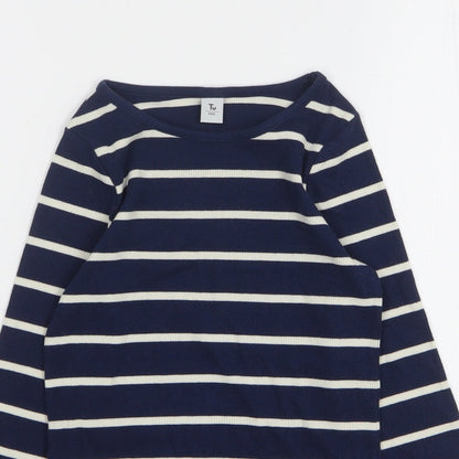 TU Girls Blue Striped Cotton Basic T-Shirt Size 10 Years Round Neck