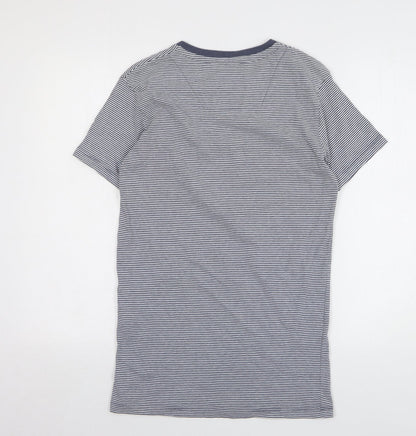 Nanny State Womens Blue Striped Cotton Basic T-Shirt Size S Round Neck
