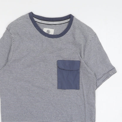 Nanny State Womens Blue Striped Cotton Basic T-Shirt Size S Round Neck