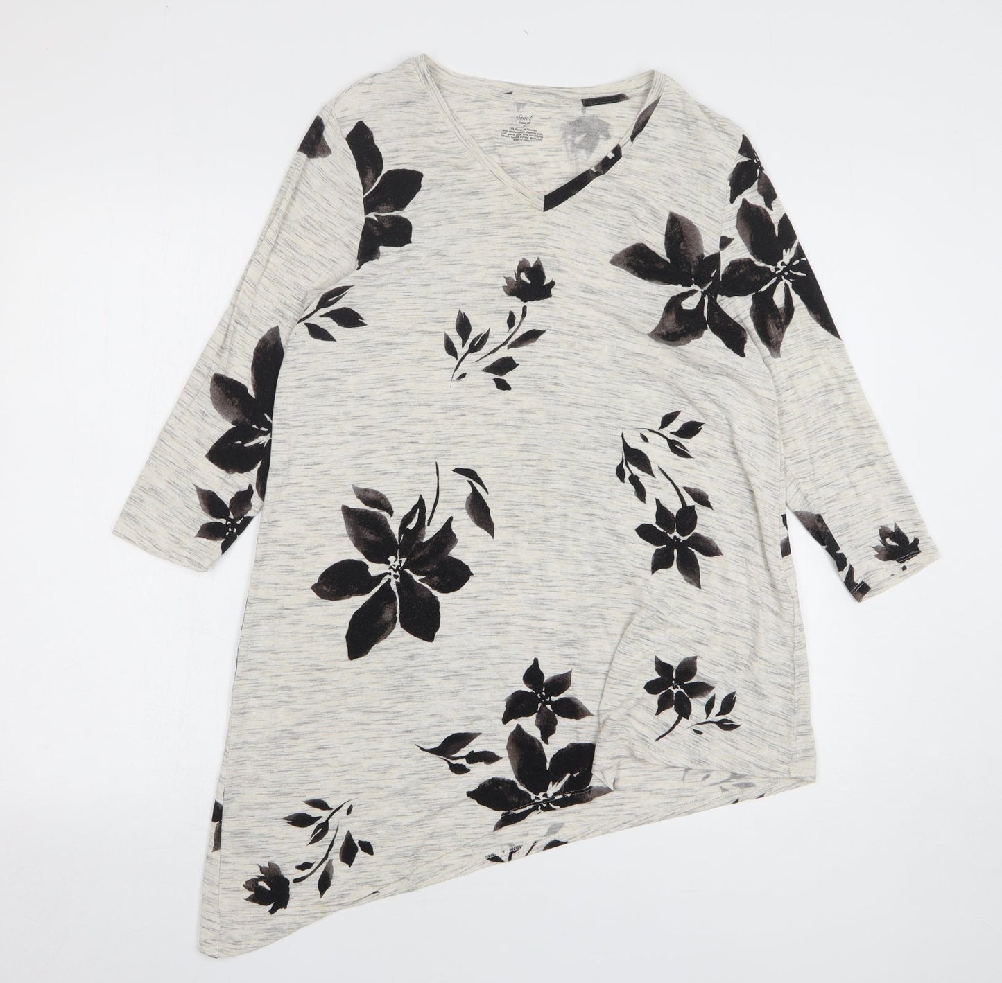 Soma Womens Grey Floral Elastane Tunic T-Shirt Size S Round Neck