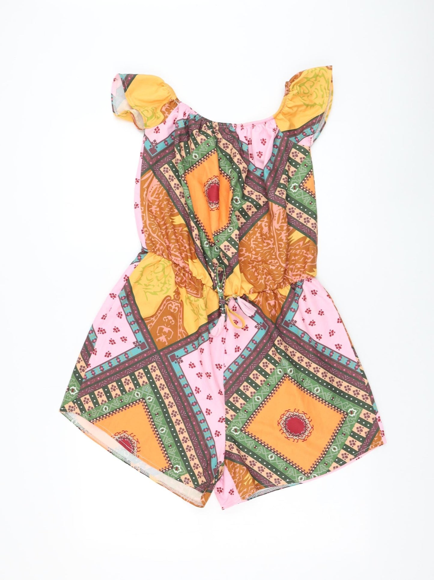 Womens UK Size L Preworn One-Piece Orange Playsuit