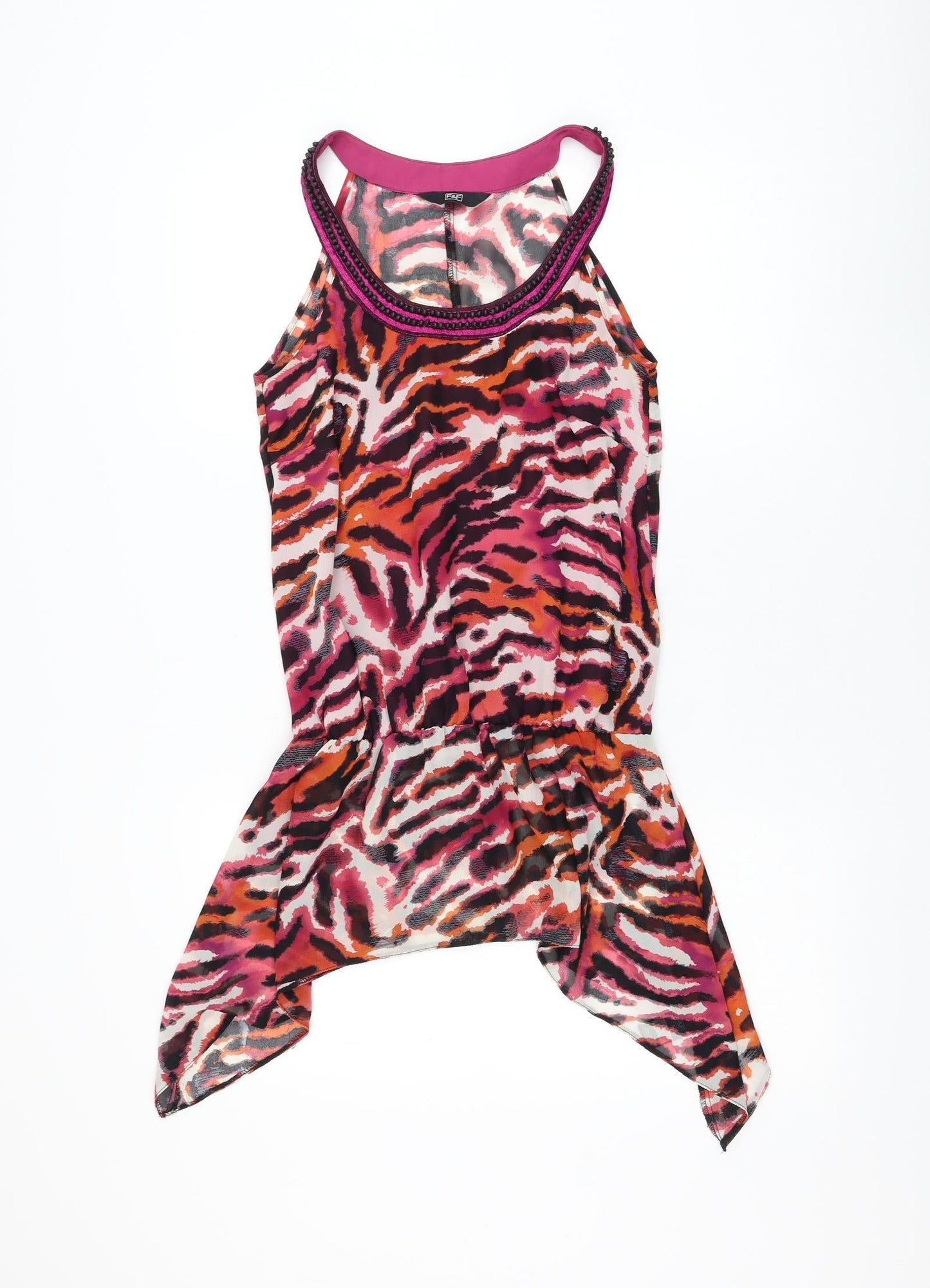 F&F Womens Pink Animal Print Polyester Basic Blouse Size 6 Round Neck