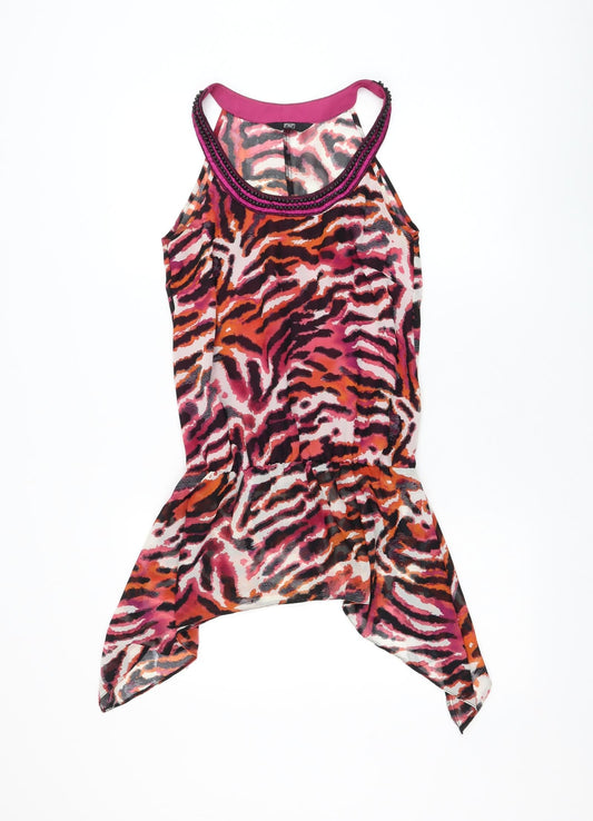 F&F Womens Pink Animal Print Polyester Basic Blouse Size 6 Round Neck