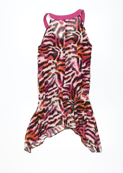 F&F Womens Pink Animal Print Polyester Basic Blouse Size 6 Round Neck