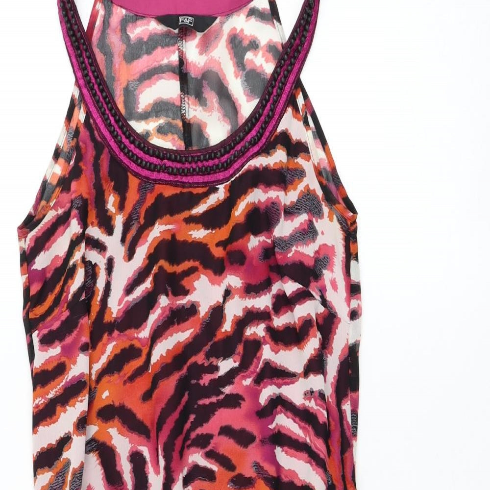 F&F Womens Pink Animal Print Polyester Basic Blouse Size 6 Round Neck