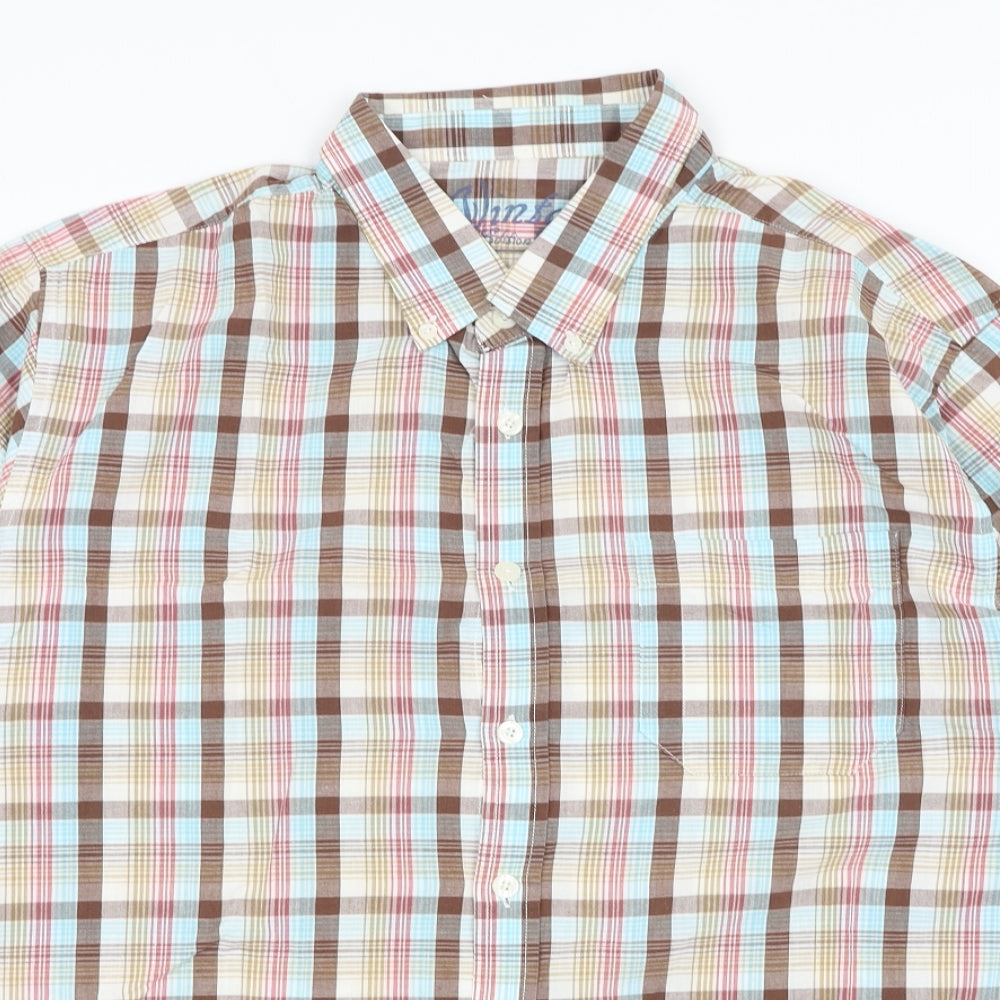 UrbanSpirit Mens White Check Cotton Button-Up Size XL Collared Button