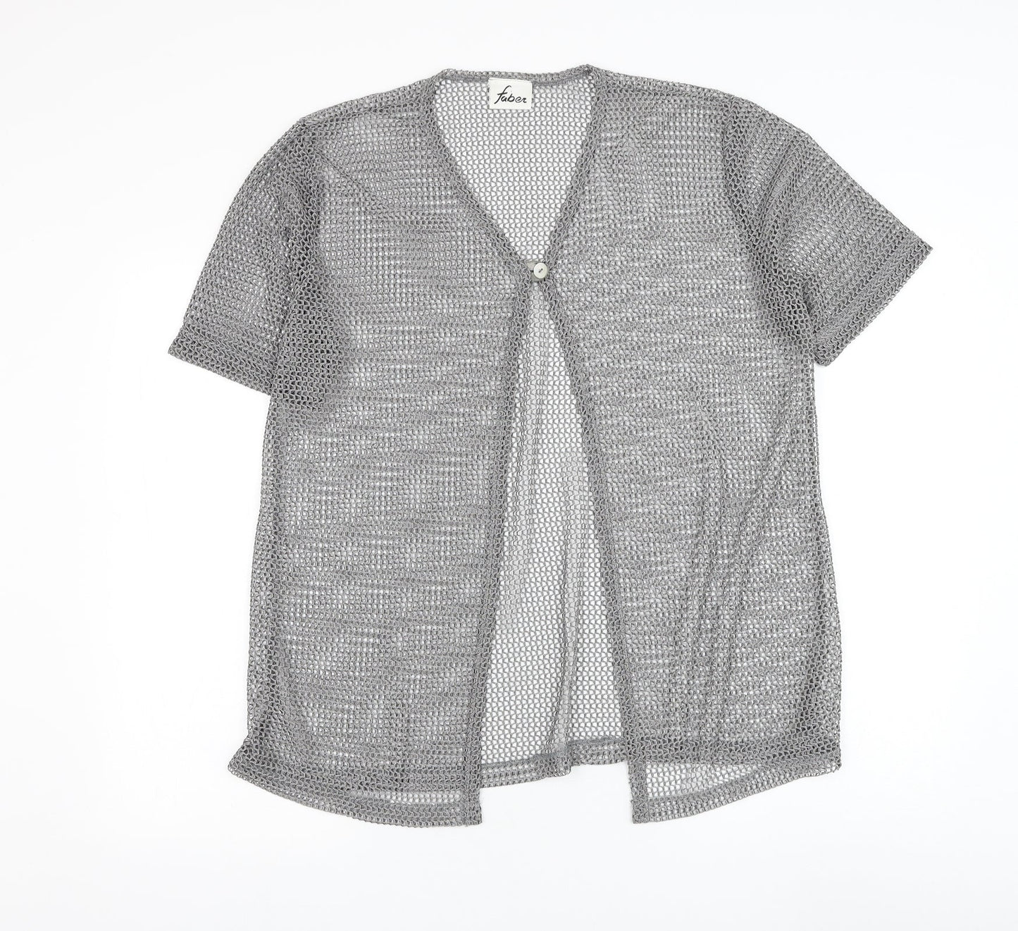 Faber Womens Grey Round Neck Polyester Cardigan Jumper Size L