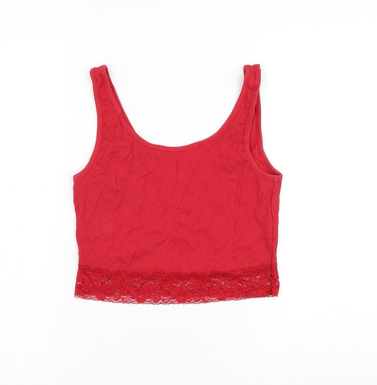 George Womens Red Cotton Cropped Tank Size 8 Round Neck - Lace trim