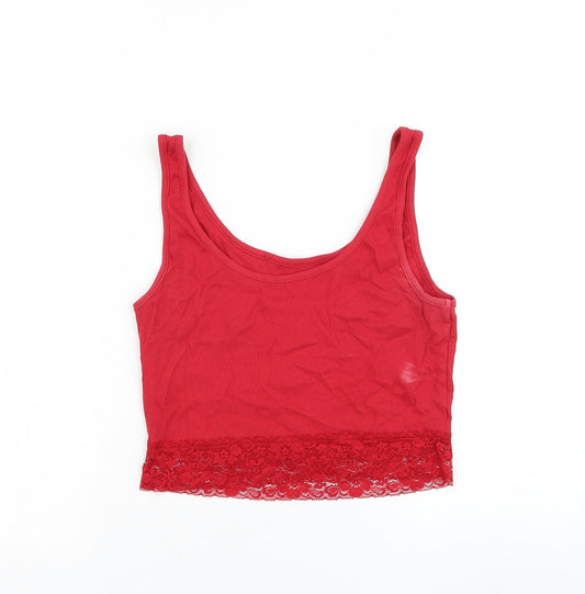 George Womens Red Cotton Cropped Tank Size 8 Round Neck - Lace trim