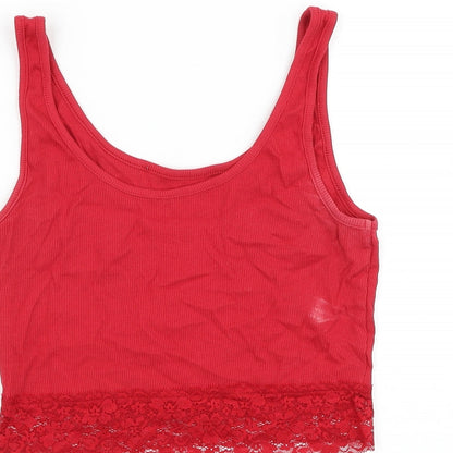George Womens Red Cotton Cropped Tank Size 8 Round Neck - Lace trim