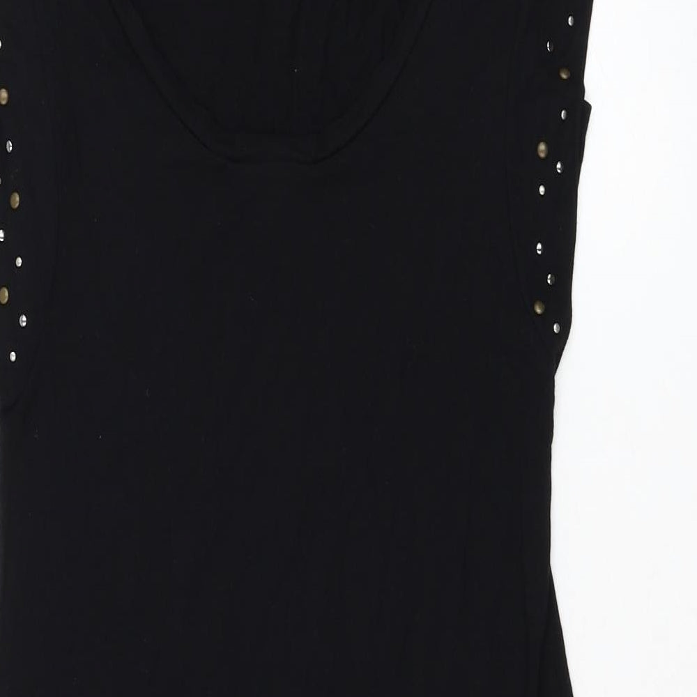 Womens UK Size 10 Warehouse Black Basic T-Shirt