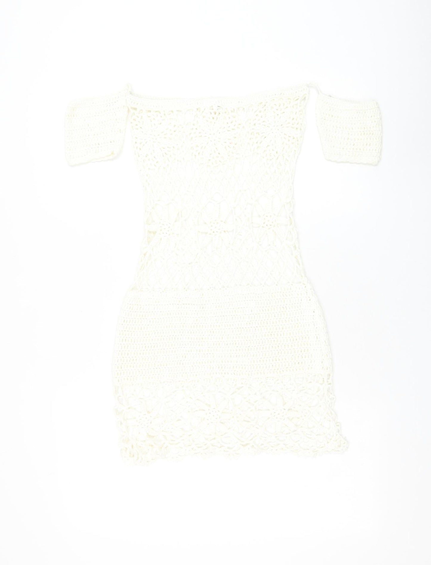 Missguided Womens White Acrylic Pencil Dress Size S Square Neck Pullover - Beach Cover