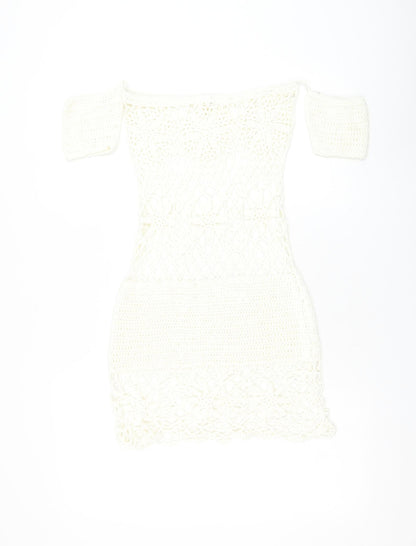 Missguided Womens White Acrylic Pencil Dress Size S Square Neck Pullover - Beach Cover