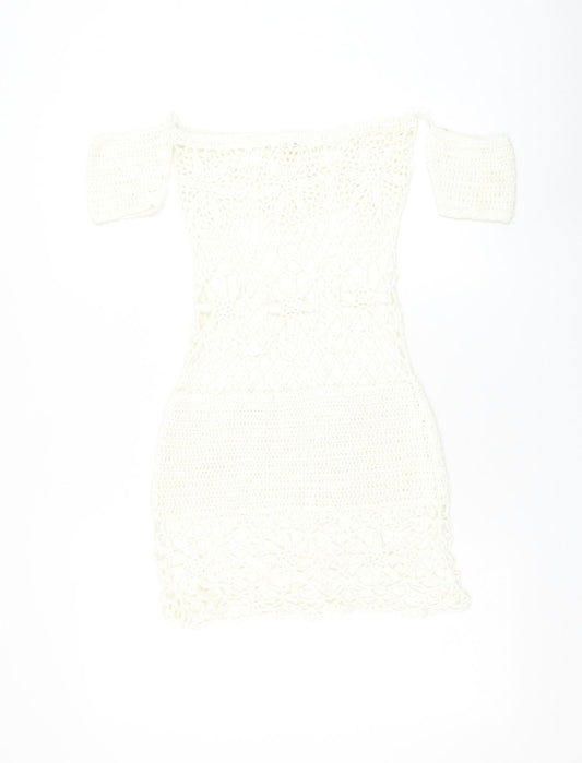 Missguided Womens White Acrylic Pencil Dress Size S Square Neck Pullover - Beach Cover