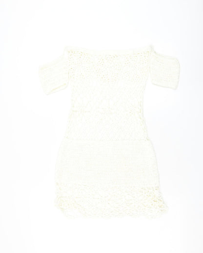 Missguided Womens White Acrylic Pencil Dress Size S Square Neck Pullover - Beach Cover