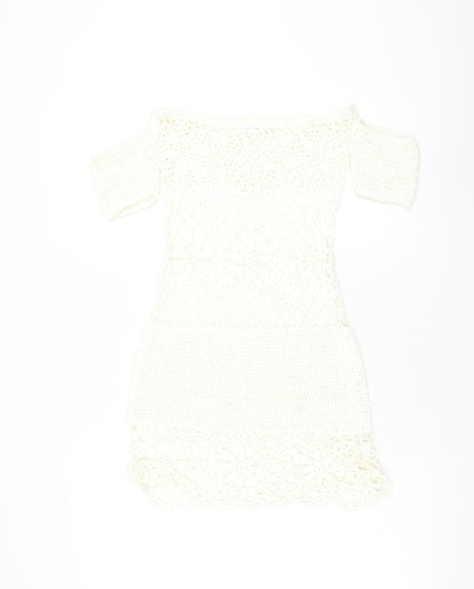 Missguided Womens White Acrylic Pencil Dress Size S Square Neck Pullover - Beach Cover