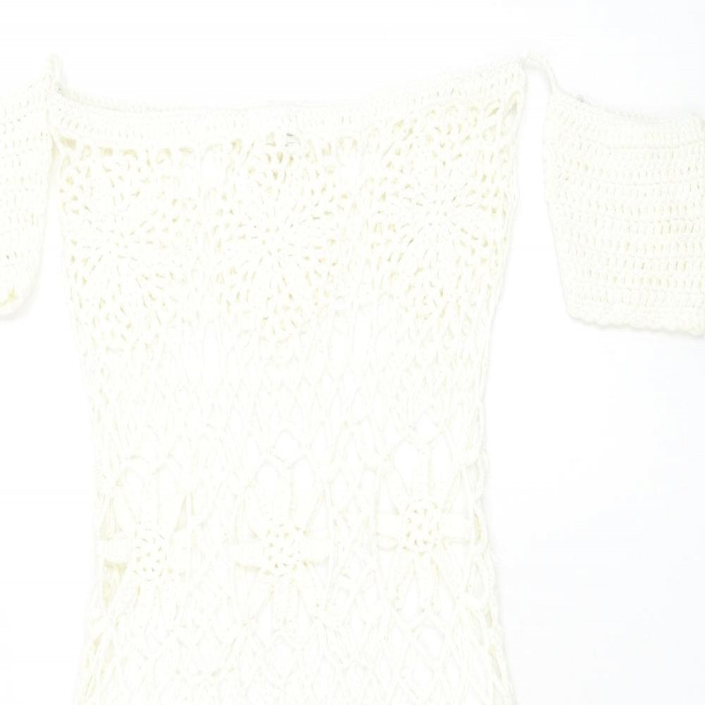 Missguided Womens White Acrylic Pencil Dress Size S Square Neck Pullover - Beach Cover