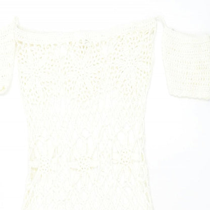 Missguided Womens White Acrylic Pencil Dress Size S Square Neck Pullover - Beach Cover