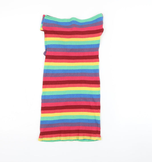 Topshop Womens Multicoloured Striped Cotton Pencil Dress Size 8 Off the Shoulder Tie