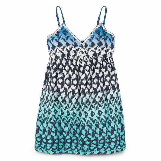 Peacocks Womens Blue Geometric Cotton Shift Size S V-Neck Pullover