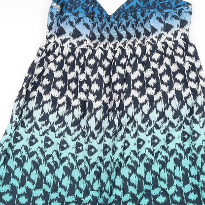 Peacocks Womens Blue Geometric Cotton Shift Size S V-Neck Pullover
