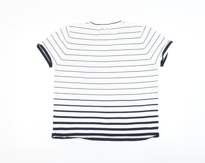 Al Paradise Womens White Striped Viscose Basic Blouse Size L V-Neck - Flower