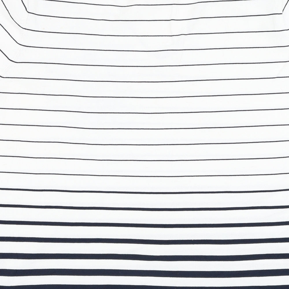Al Paradise Womens White Striped Viscose Basic Blouse Size L V-Neck - Flower