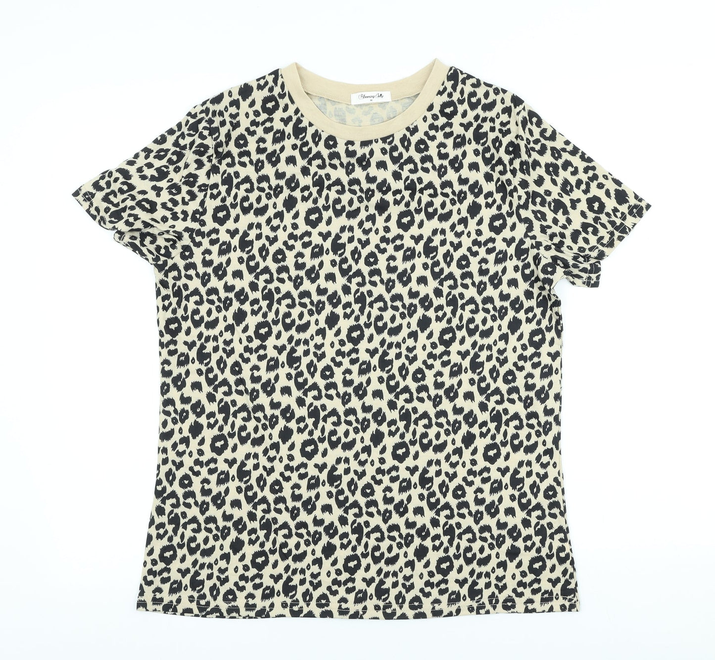 Blooming Jelly Womens Beige Animal Print Basic T-Shirt Size M Crew Neck