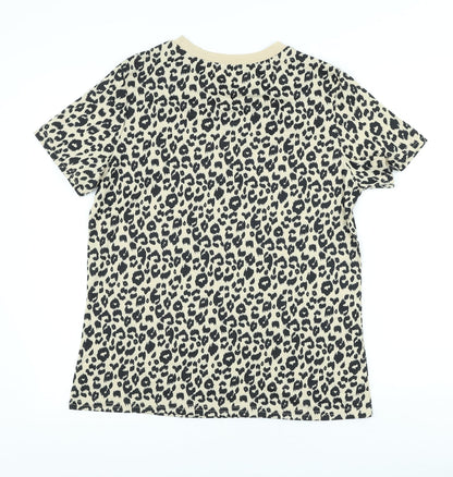 Blooming Jelly Womens Beige Animal Print Basic T-Shirt Size M Crew Neck