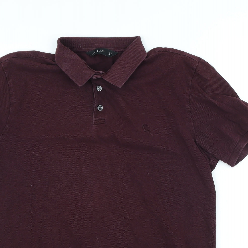 F&F Mens Red Cotton Polo Size M Collared