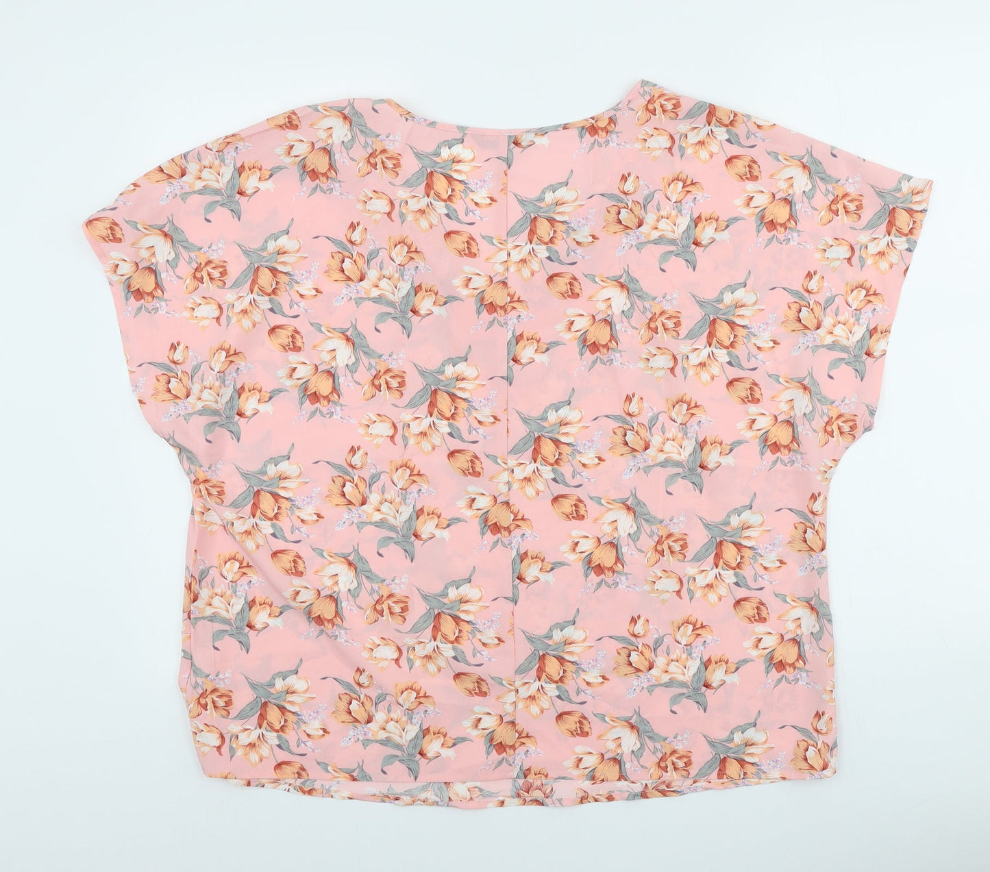 SheIn Womens Pink Floral Polyester Basic Blouse Size 2XL V-Neck