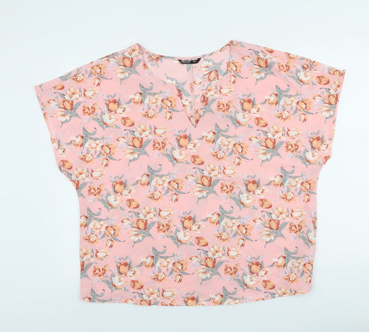 SheIn Womens Pink Floral Polyester Basic Blouse Size 2XL V-Neck