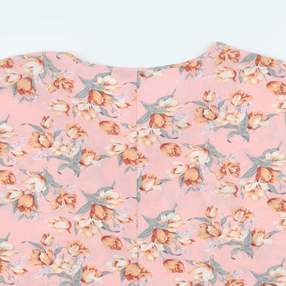 SheIn Womens Pink Floral Polyester Basic Blouse Size 2XL V-Neck