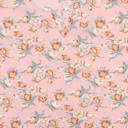 SheIn Womens Pink Floral Polyester Basic Blouse Size 2XL V-Neck