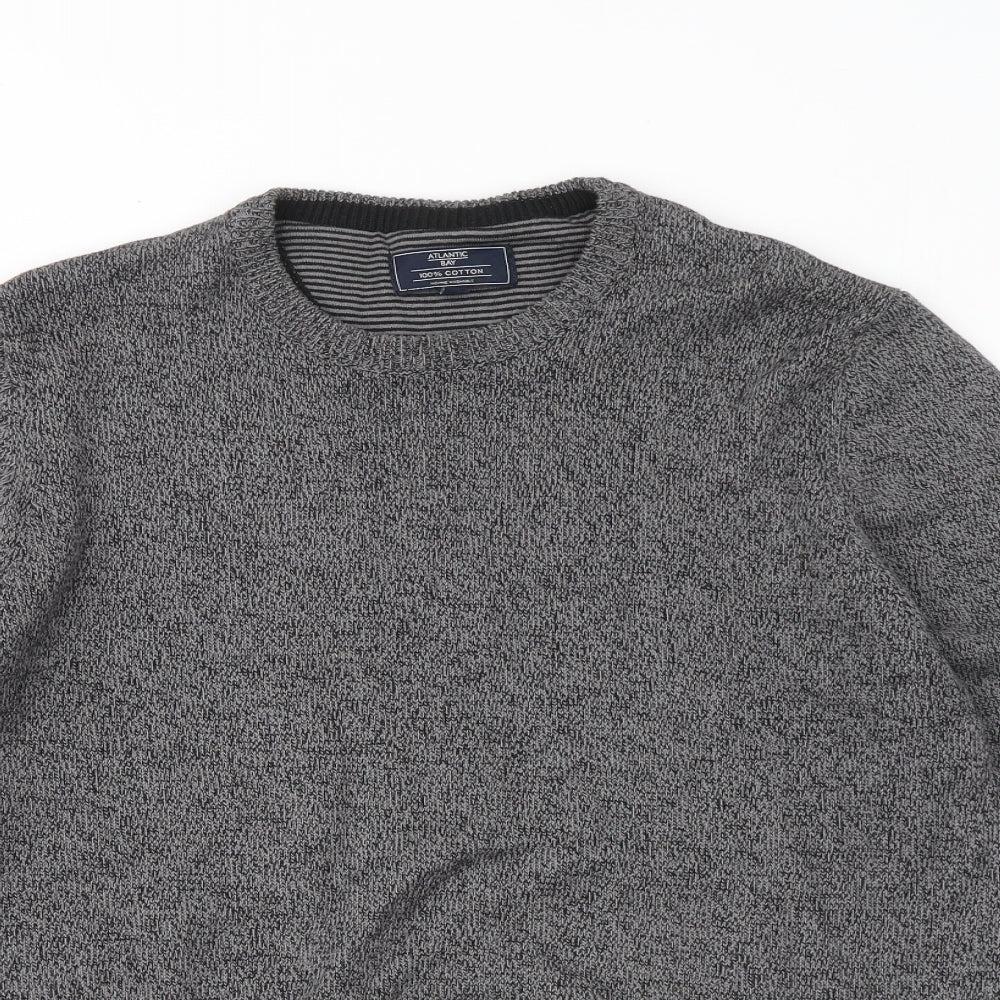 Atlantic Bay Mens Grey Round Neck Cotton Pullover Jumper Size M